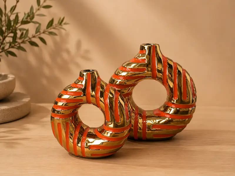 Vase donut orange doré 