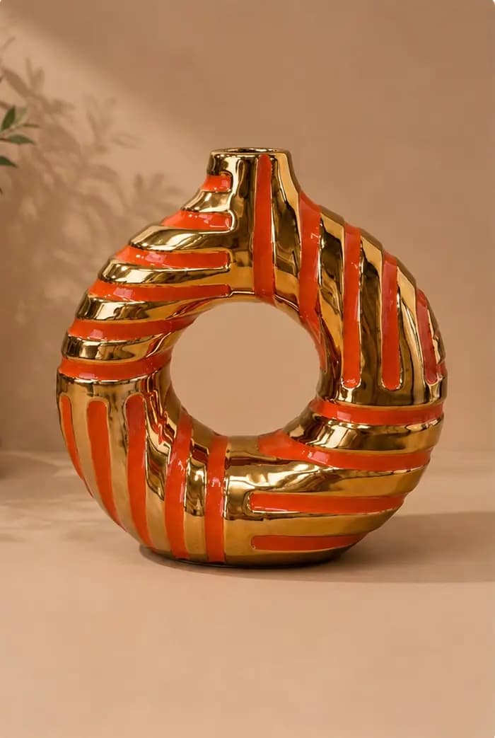 Vase donut orange doré 