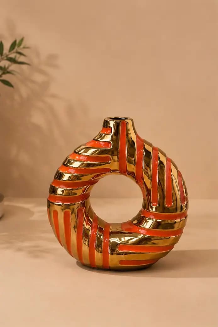 Vase donut orange doré 