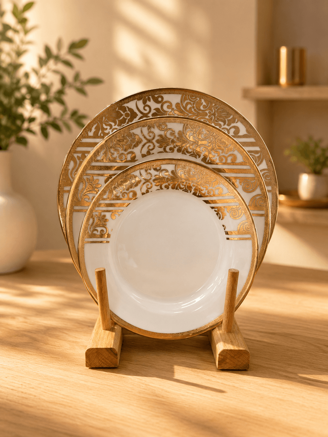 Service assiettes blanc doré 